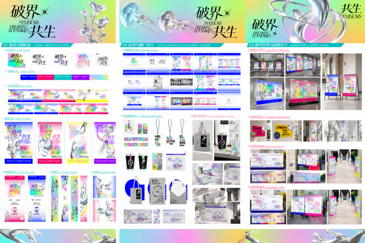 帮我把这三张毕设展览设计内容，整理到一张图上，作为设计展示图。